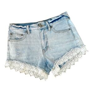 Free People Urban Outfitters High Waist Eyelet Lace Trim Denim Shorts Size 24